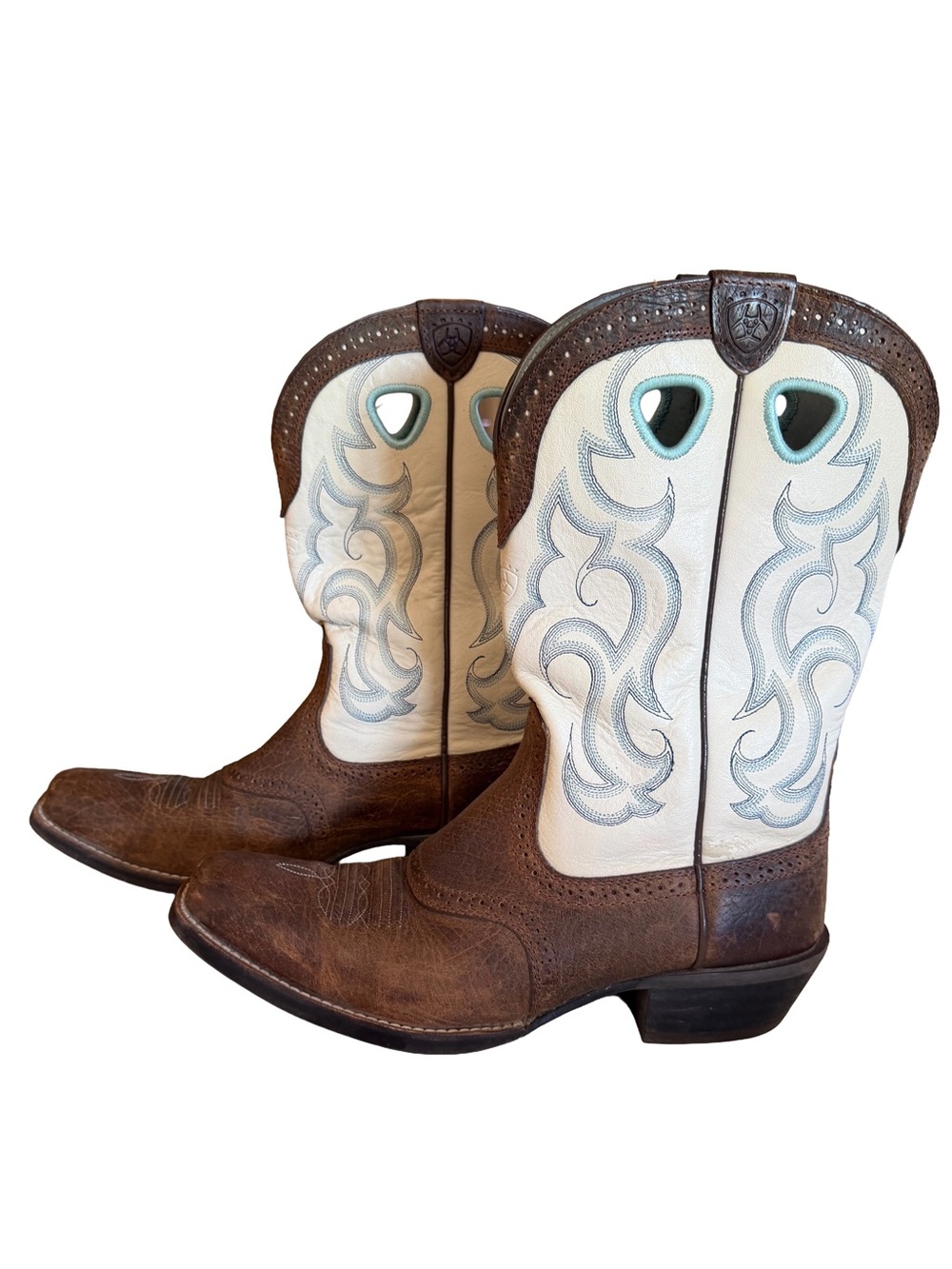 Ariat Earth Rawhide Leather Western Cowboy Boots Brown Cream Size 10B